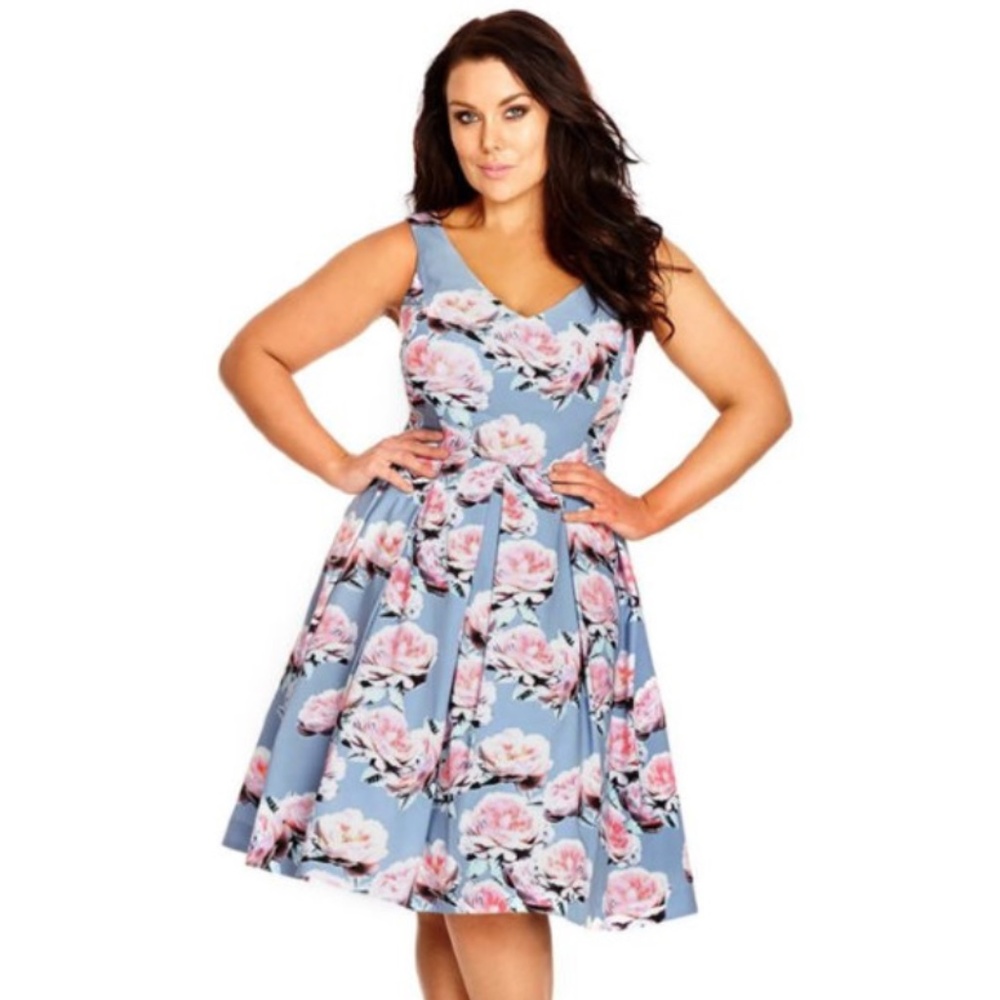 City Chic Powder Posey Fit & Flare Dress